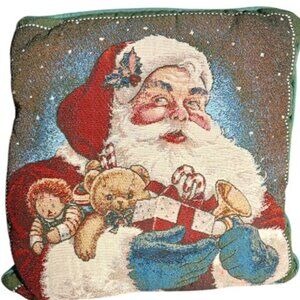 Christmas Vintage Woven Tapestry,Jolly Santa Claus, Pillow 16" X 16"